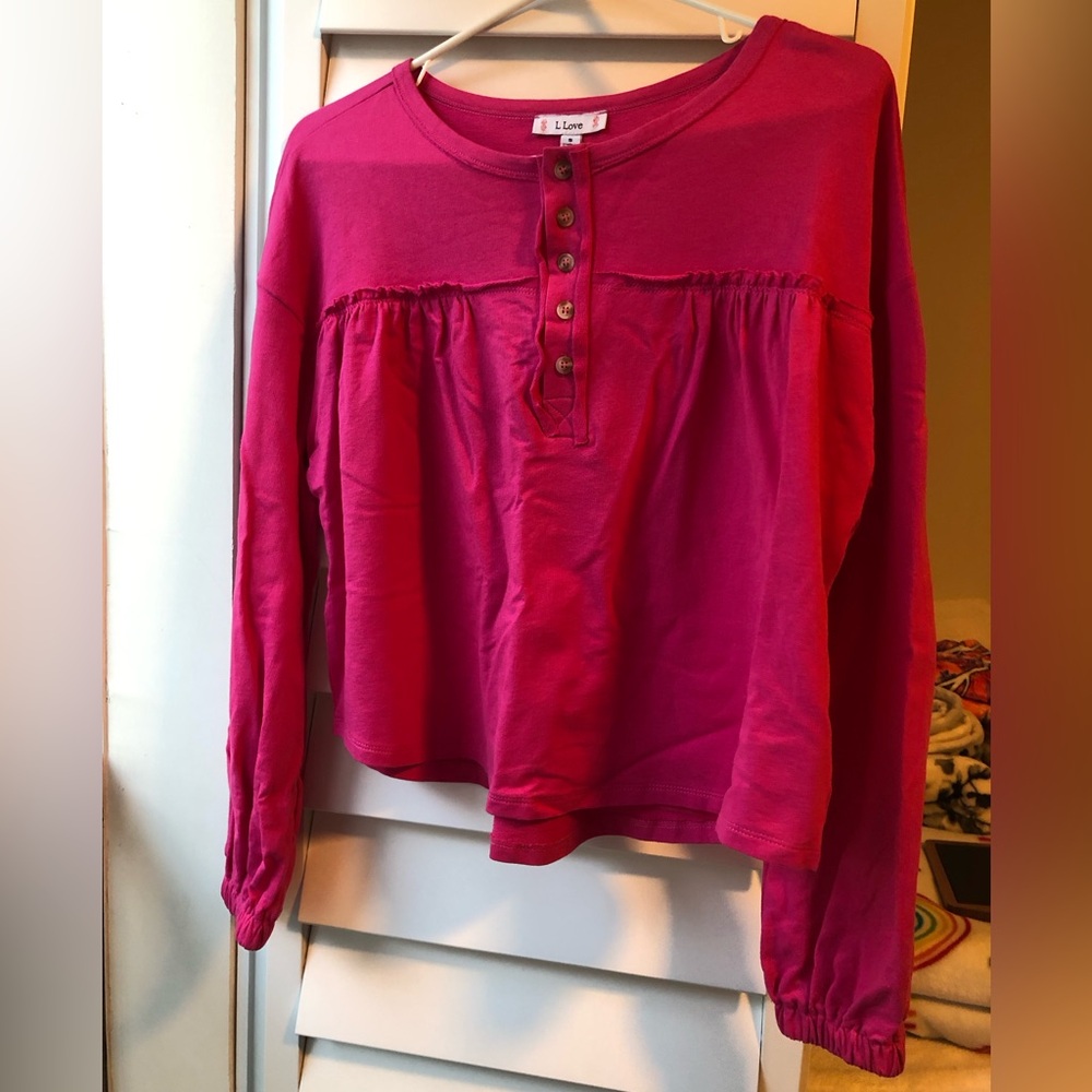Hot pink NWT French Terry Bubble Sleeve Knit Top - Picture 3 of 7